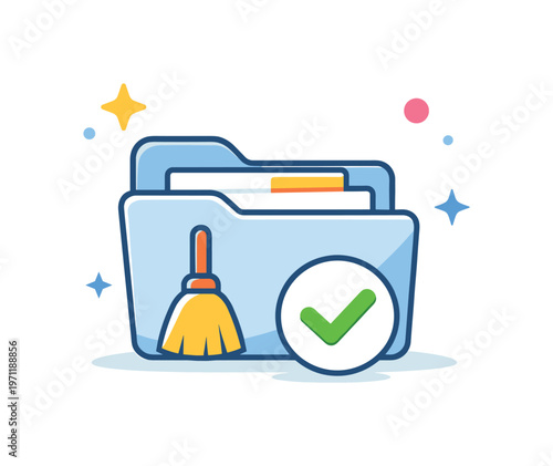 Digital decluttering and file organization in cloud storage environments emphasizing clean structure and easy access to important information, a