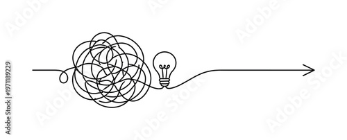Transforming complexity into simplicity in a demanding professional workflow with many inputs, a continuous line forming a dense tangled shape that