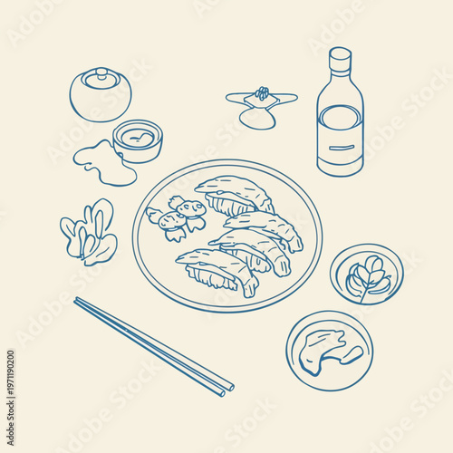 Sushi Food Illustration with Chopsticks and Ingredients