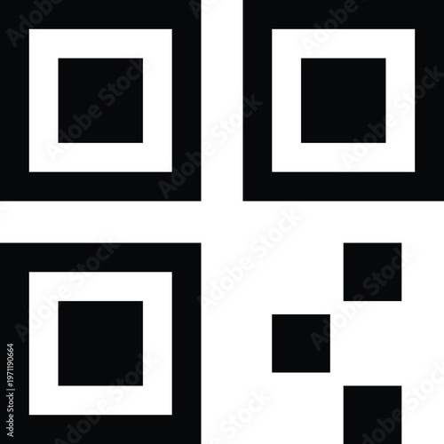 Abstract QR Code Pattern icon in Black and White, Modern Data Matrix Technology Design