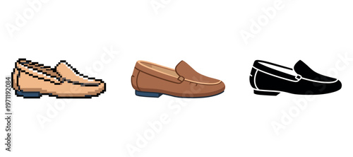 Pixel, cartoon, and silhouette loafers side-by-side comparison