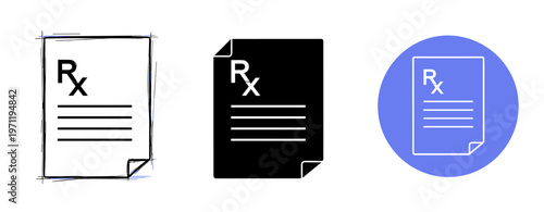 Set of prescription icons with varied styles and backgrounds