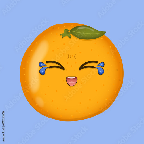 Cute mandarin orange character laughing with tears kawaii citrus emotion face icon