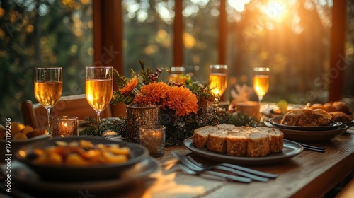 Elegant Sunset Dinner Gathering with Drinks and Desserts