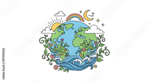 Earth Globe with Colorful Illustration.
