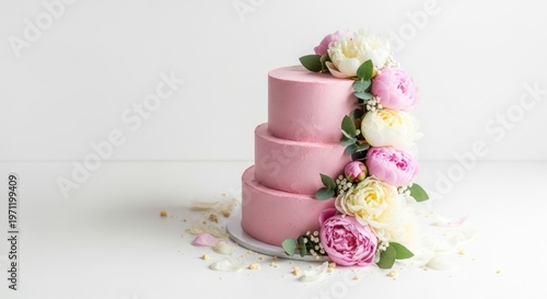 Elegant Three-Tiered Pink Wedding Cake