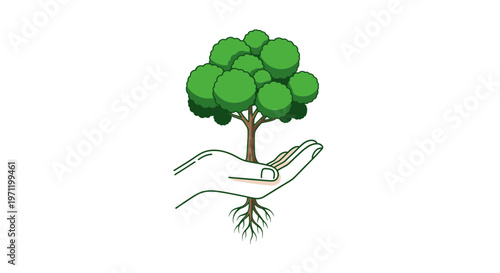 Hand Holding Small Green Tree Sapling.