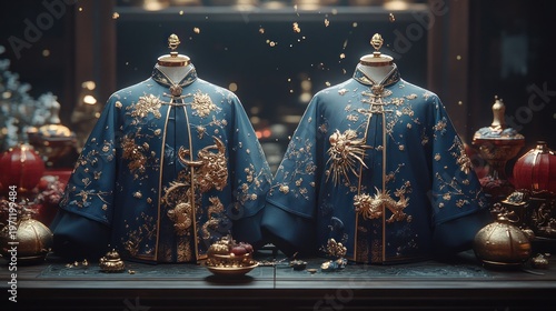 Elegant Traditional Blue Embroidered Garments Display