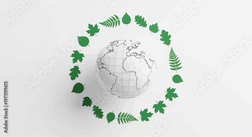 Earth Globe Surrounded by Green Leaves.