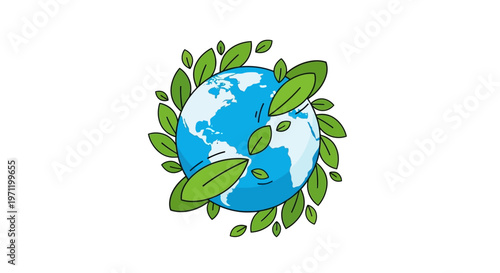 Earth Globe with Green Leaves.