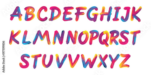 A vibrant collection of the english alphabet letters painted in a colorful artistic brush style