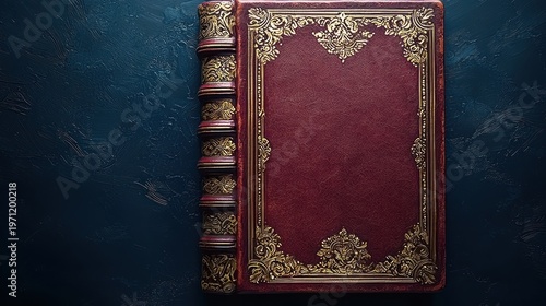 Elegant Vintage Leather Bound Book with Ornate Gold Detailing