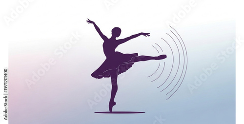 Female Dancer in Dynamic Pose with Flowing Wave Lines, Artistic Silhouette, Clean Flat Design