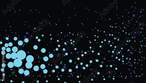 Scattered light blue and dark blue circles on black background