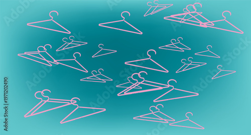 Hangers icon is centered on a vibrant blue background. Clothes hanger icon set, wardrobe accessory graphics vector illustration.