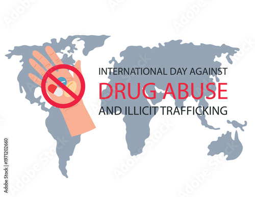 International Day Against Drug Abuse and Illicit Trafficking banner with world map
