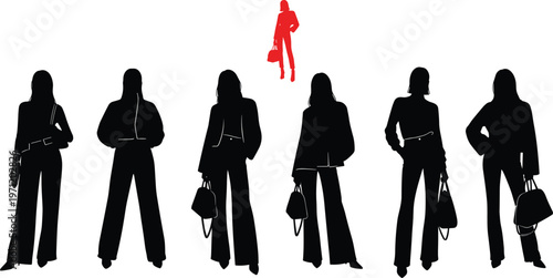 Fashion individuality silhouette illustration set, identity style artwork design, contrast vector motif, bold graphic icon, black red figure symbol