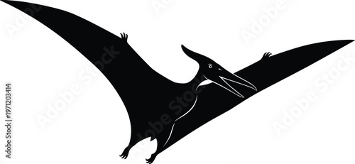 Pteranodon silhouette illustration set, prehistoric flying reptile artwork design, dinosaur vector motif, bold graphic icon, black white ancient symbol