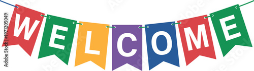 Colorful Welcome Banner Flags Isolated Transparent Background Design