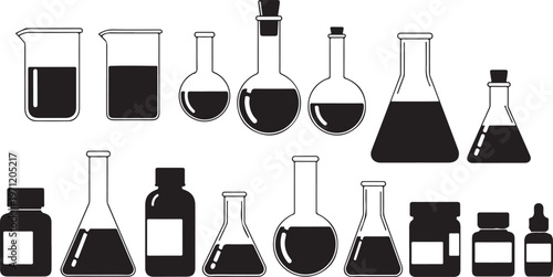A collection of laboratory glassware and bottles