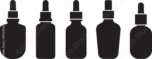 Black silhouette of five dropper bottles