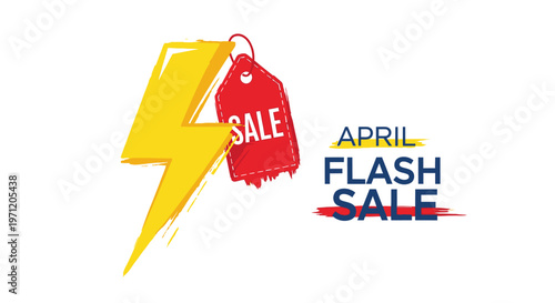 April Flash Sale Lightning Bolt and Sale Tag - Business Promotion Graphic