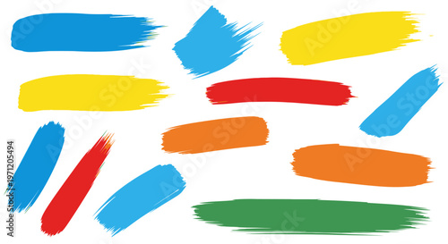 Colorful Paint Strokes and Brush Swipes on White Background