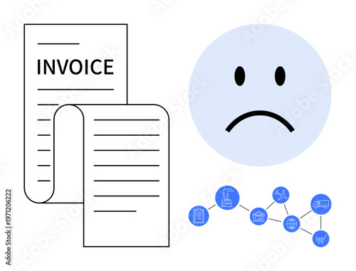 Financial stress. Financial stress with a sad face and invoice. Financial stress indicates budgeting issues and challenges. For personal finance, economy, accounting, debt