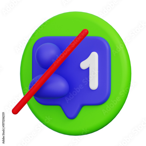 3D Icon of a Social Media Notification Blocked with a Red Line Through It