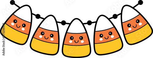 Cute cartoon candy corn string with smiling faces isolated background