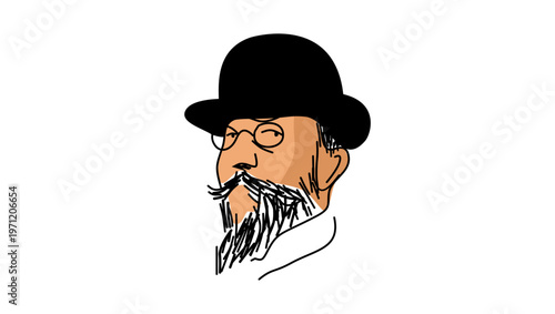 Erik Satie portrait, flat vector illustration