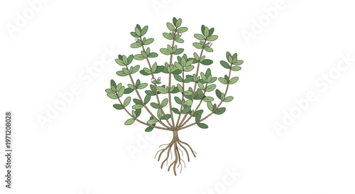 Hand Drawn Illustration of Thyme Herb Plant with Roots