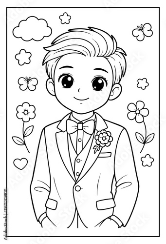 Cute Boy Suit Coloring Page