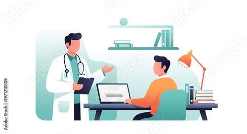 Male doctor consults patient regarding medical welfare in a clinic