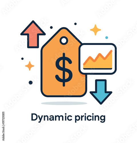 Dynamic pricing models adjusting costs in real time based on demand and user behavior in digital marketplaces, a price tag combined with an upward and