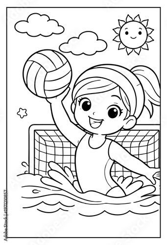 Young Girl Water Polo Illustration