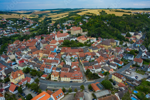 Photos Aerial view of the old town of the city Arnstein in Germany, Bavaria on a late s
