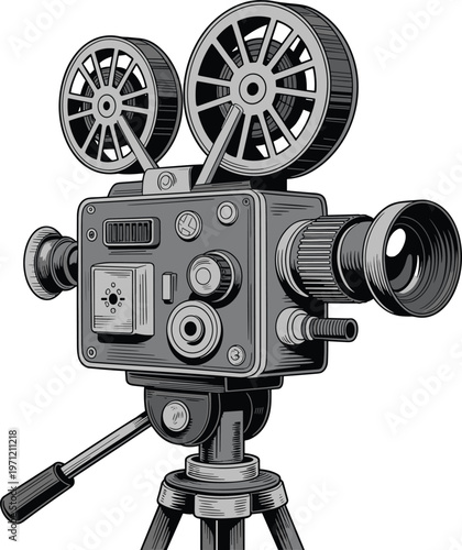 Vintage film camera projector illustration hand-drawn vector isolated for cinema and media design