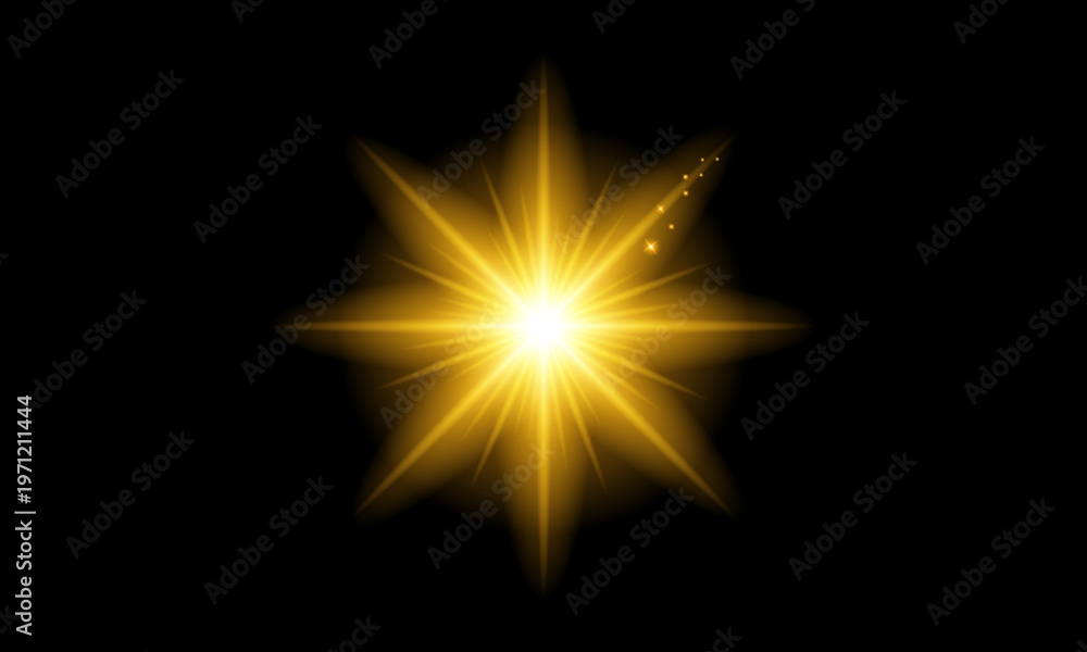 Obraz premium Radiant golden starburst a brilliant light explosion on black background