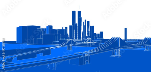 modern city architectural landscape sketch 3d illustration	
