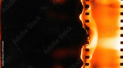 A saturated orange film burn bleeds from the right side onto a black backgroun