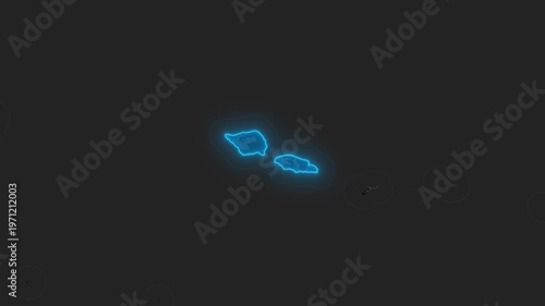 Stylized Blue Neon Glow Map Zoom In Animation on Dark Digital Background - Samoa