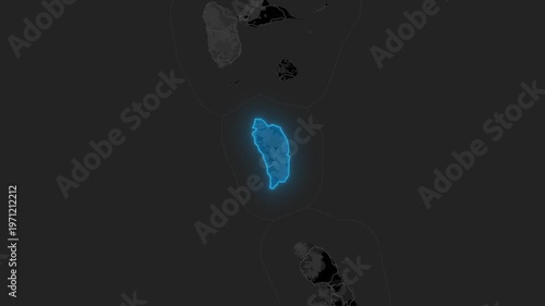 Stylized Blue Neon Glow Map Zoom In Animation on Dark Digital Background - Dominica