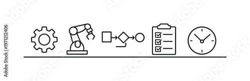 Workflow automation and efficiency optimization for reducing manual tasks and improving productivity in business operations, gear, robotic arm, flow