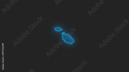 Stylized Blue Neon Glow Map Zoom In Animation on Dark Digital Background - Malta