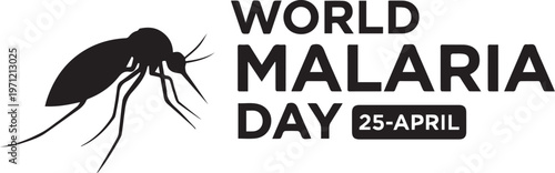 Black and white World Malaria Day April 25 mosquito vector illustration for health awareness prevention campaign design