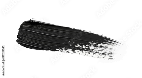 Black paint stroke on white background, brush texture, artistic element