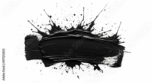 Black Paint Splatter Explosion on White Background - Abstract Art