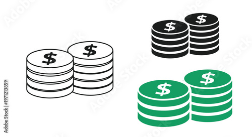 Stacks of coins with dollar signs representing financial wealth, savings, and economic growth opportunities