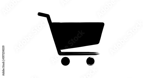 Shopping Cart Icon - Black Silhouette on White Background, Commerce Symbol